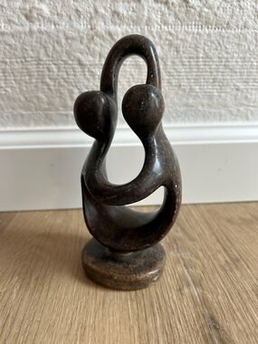 Hand-Carved African Soapstone Brown Embrace Sculpture Artist Signed - Home Art